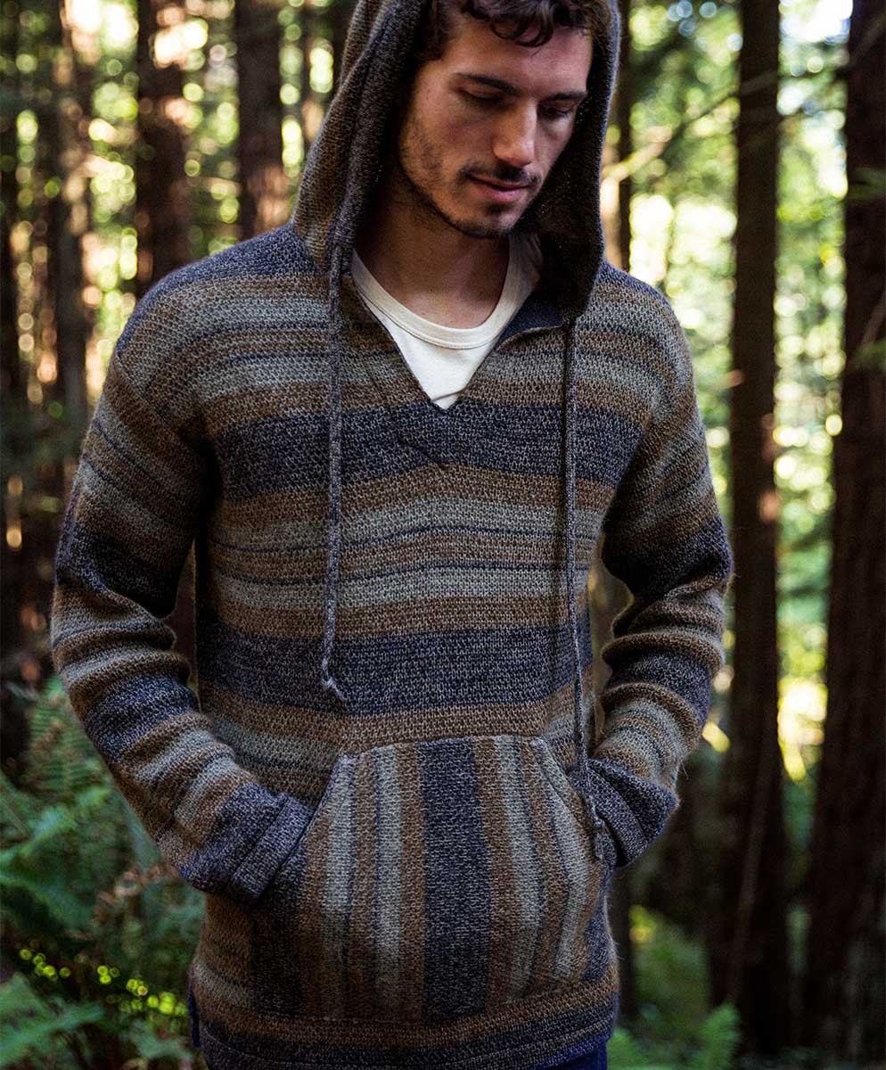Picture of model wearing Barranco poncho from 2017 Outerknown collection